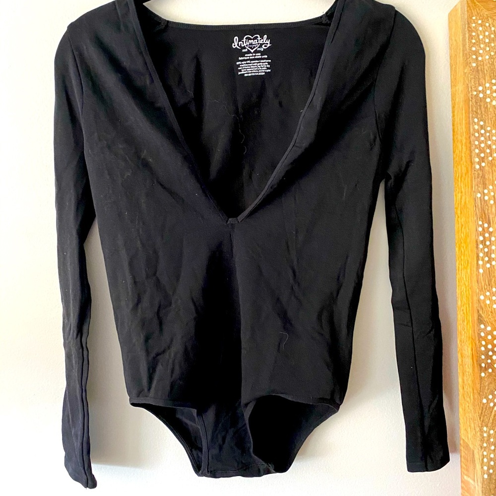 Free People Intimately V-Neck Black Bodysuit M/L